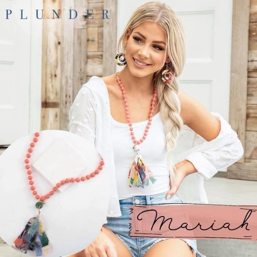 Boho Chic Coral Necklace and Earring Set with bracelet - Picture 4 of 4